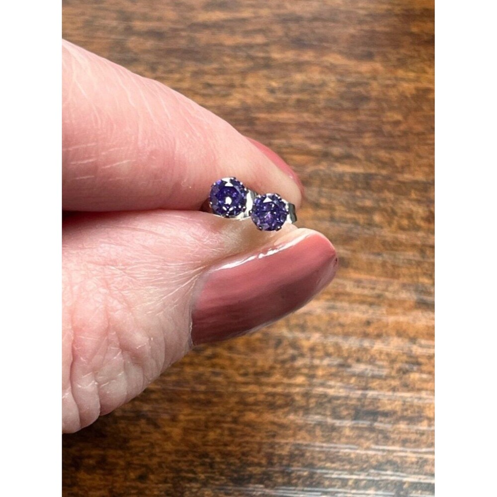 Lilac Stainless Steel Cubic Zirconia Stud Earrings